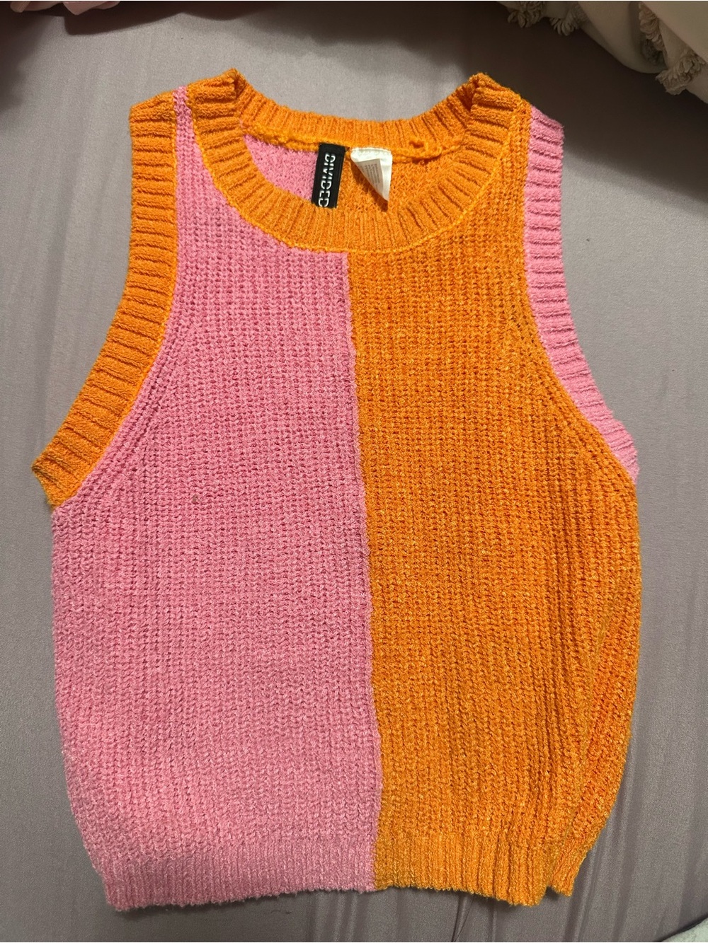 H&M Pink and Orange Colorblock Knit Tank